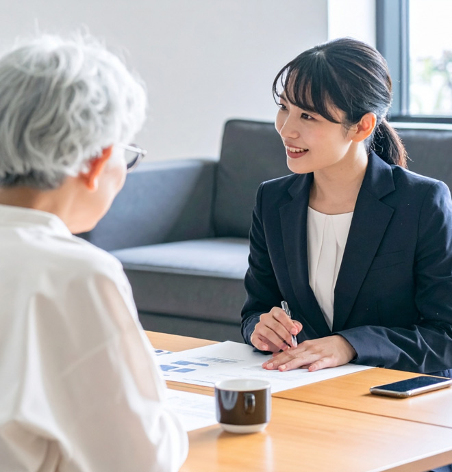 女性と老人の会話